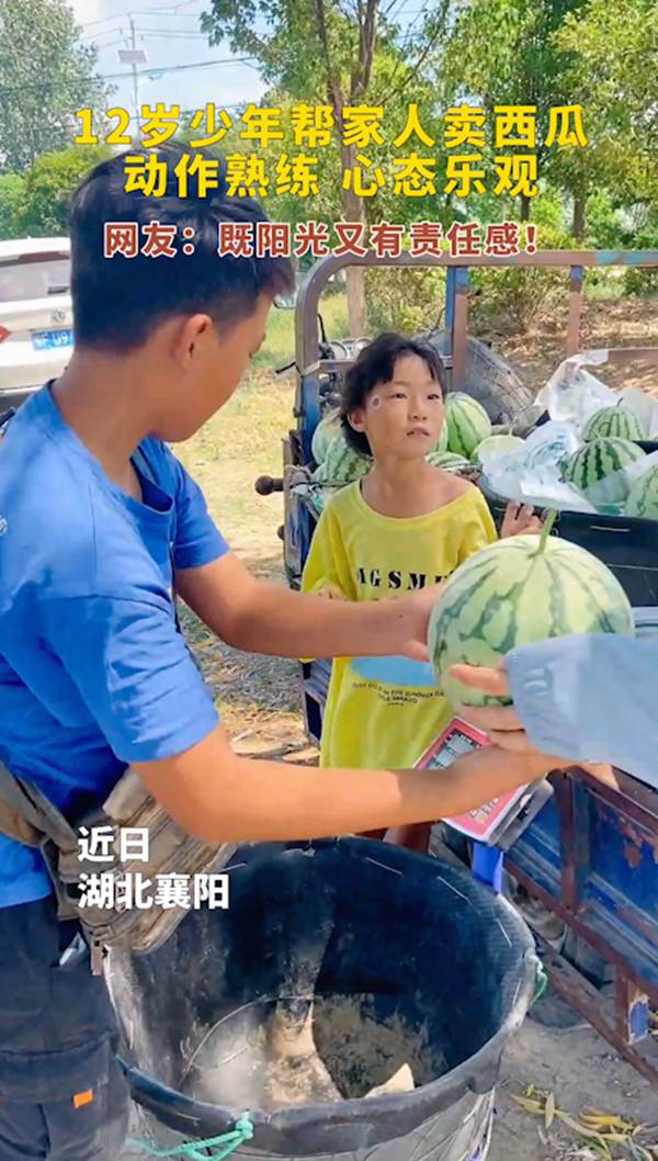 湖北襄陽：12歲少年暑期幫家人賣西瓜